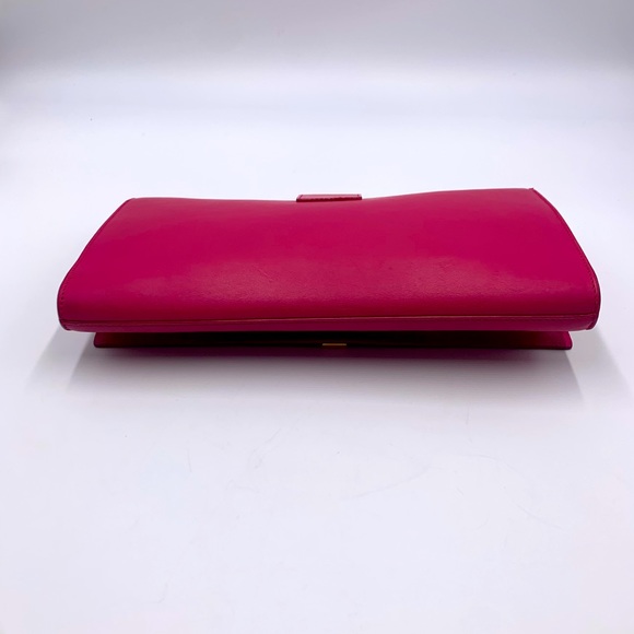 Auth Yves Saint Laurent Fuschia Clutch with Classic Gold Y Luxury Designer Mint - Picture 8 of 10